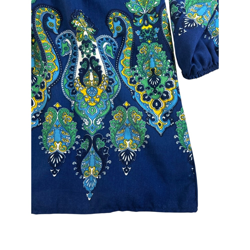 Bohemian Indie Paisley Print Embroidered Bedazzled Women's Blouse‎ Top Floral XL - Picture 3 of 8